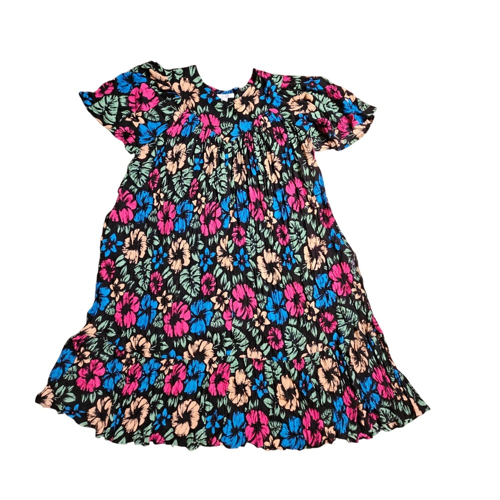 Go Softly Patio Floral Print Rayon Midi Sundress Short‎ Sleeve S Resortwear
